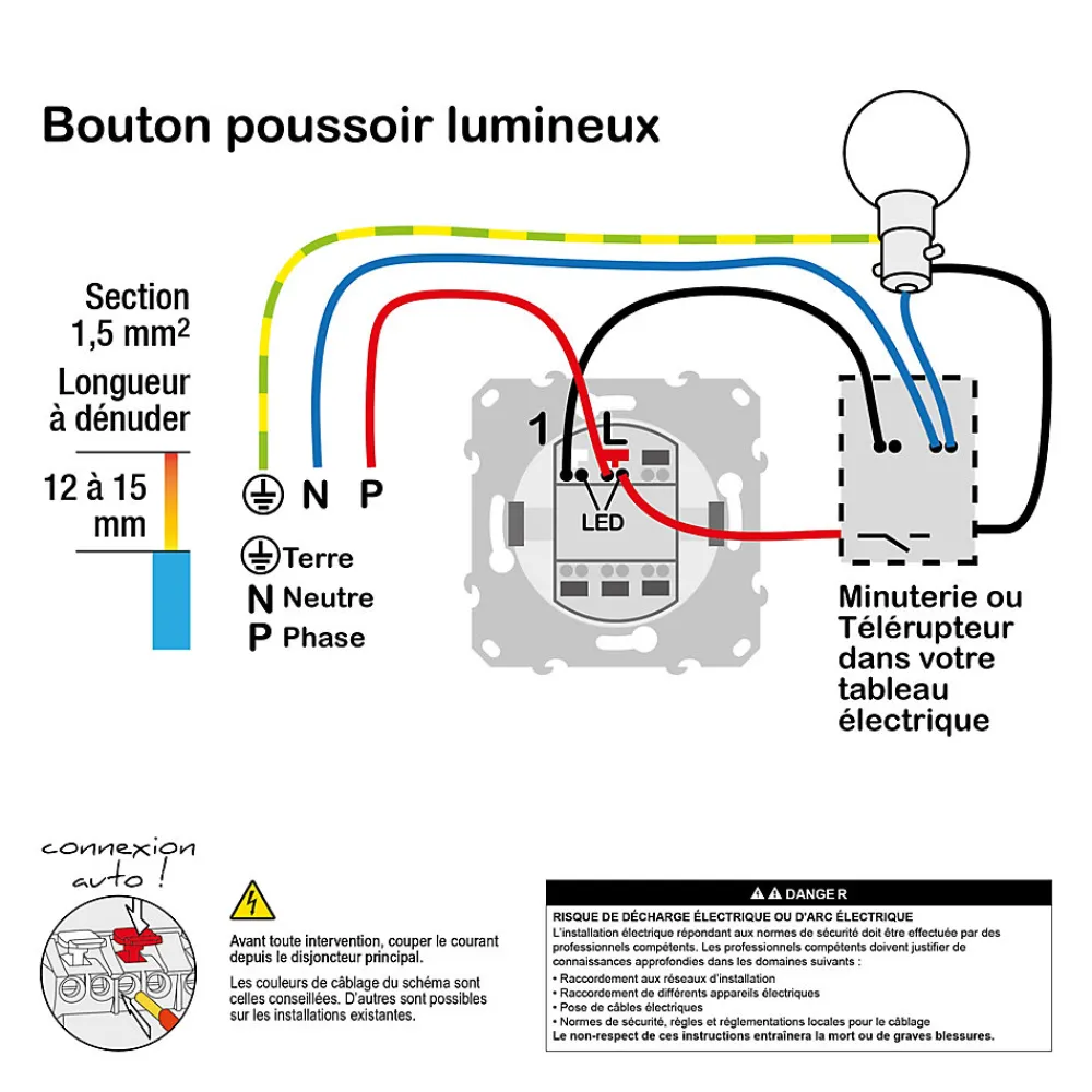 Schneider Electric Interrupteur poussoir lumineux LED bleu 10A à vis Odace aluminium
