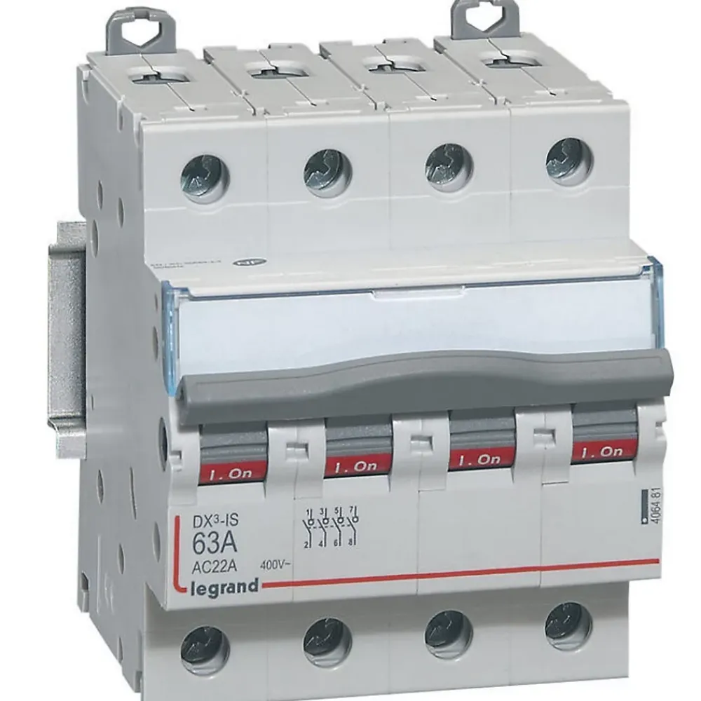 Legrand 406481 Interrupteur Sectionneur Tétrapolaire 4p 400v - 63a - 4 Modules - Bornes à Vis Dx3-is