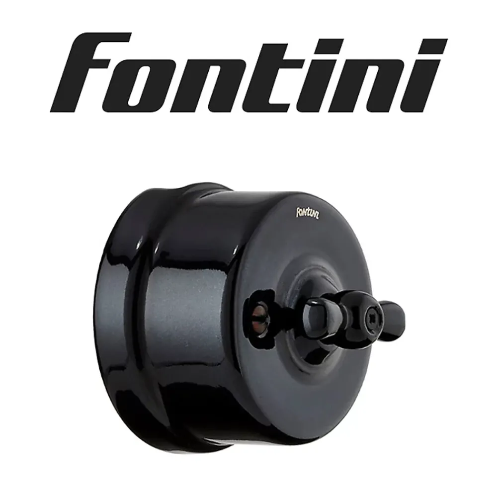 Fontini Interrupteur va-et-vient Garby Porcelaine noire, manette noire en saillie