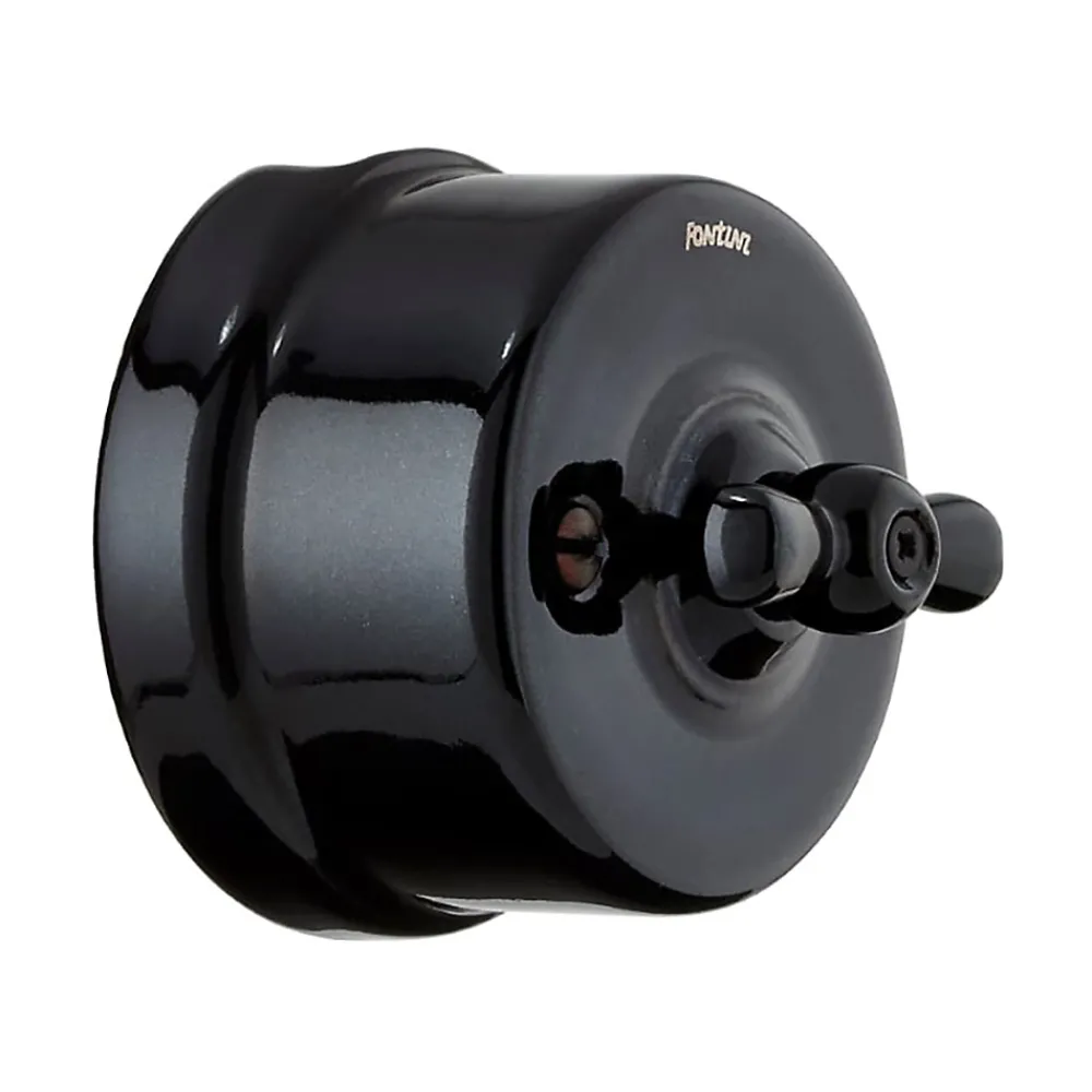 Fontini Interrupteur va-et-vient Garby Porcelaine noire, manette noire en saillie