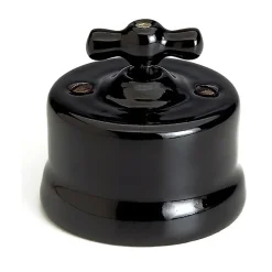 Fontini Interrupteur va-et-vient Garby Porcelaine noire, manette noire en saillie