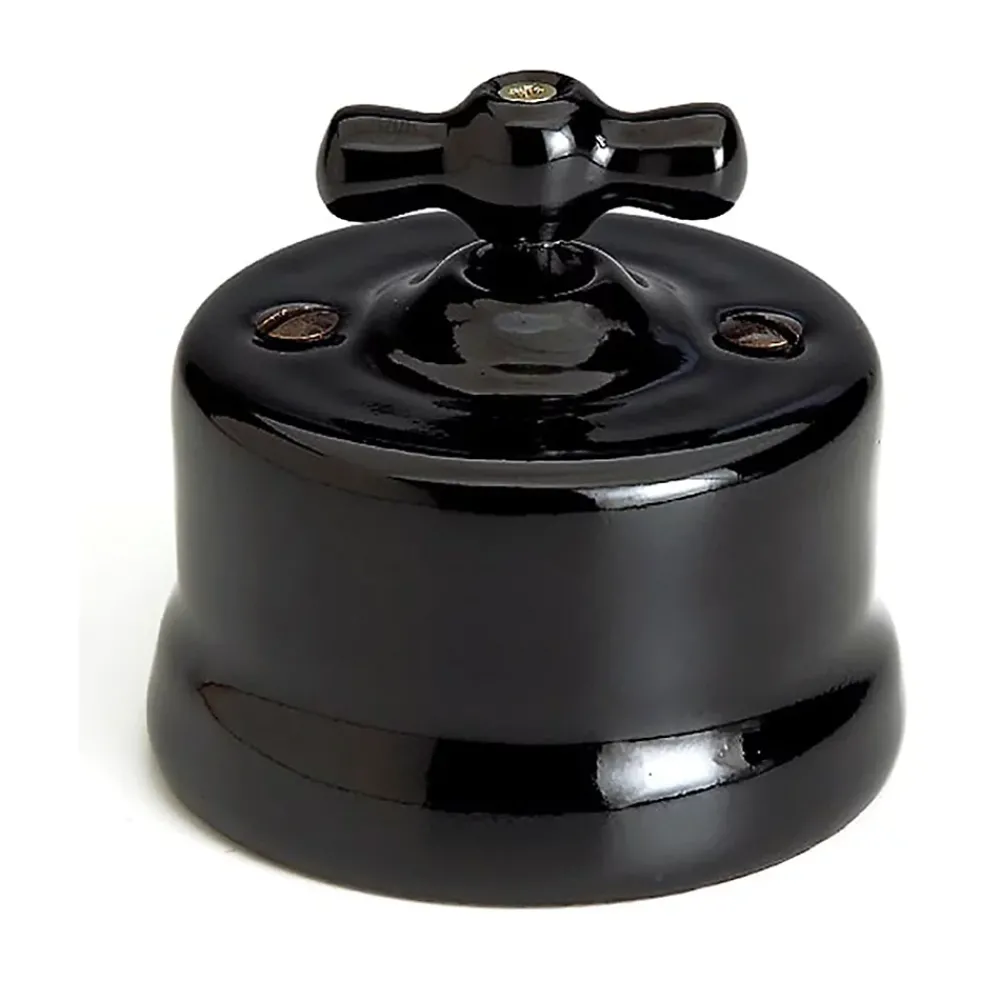 Fontini Interrupteur va-et-vient Garby Porcelaine noire, manette noire en saillie