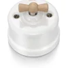 Fontini Interrupteur va-et-vient Garby Porcelaine blanche, manette hêtre naturel