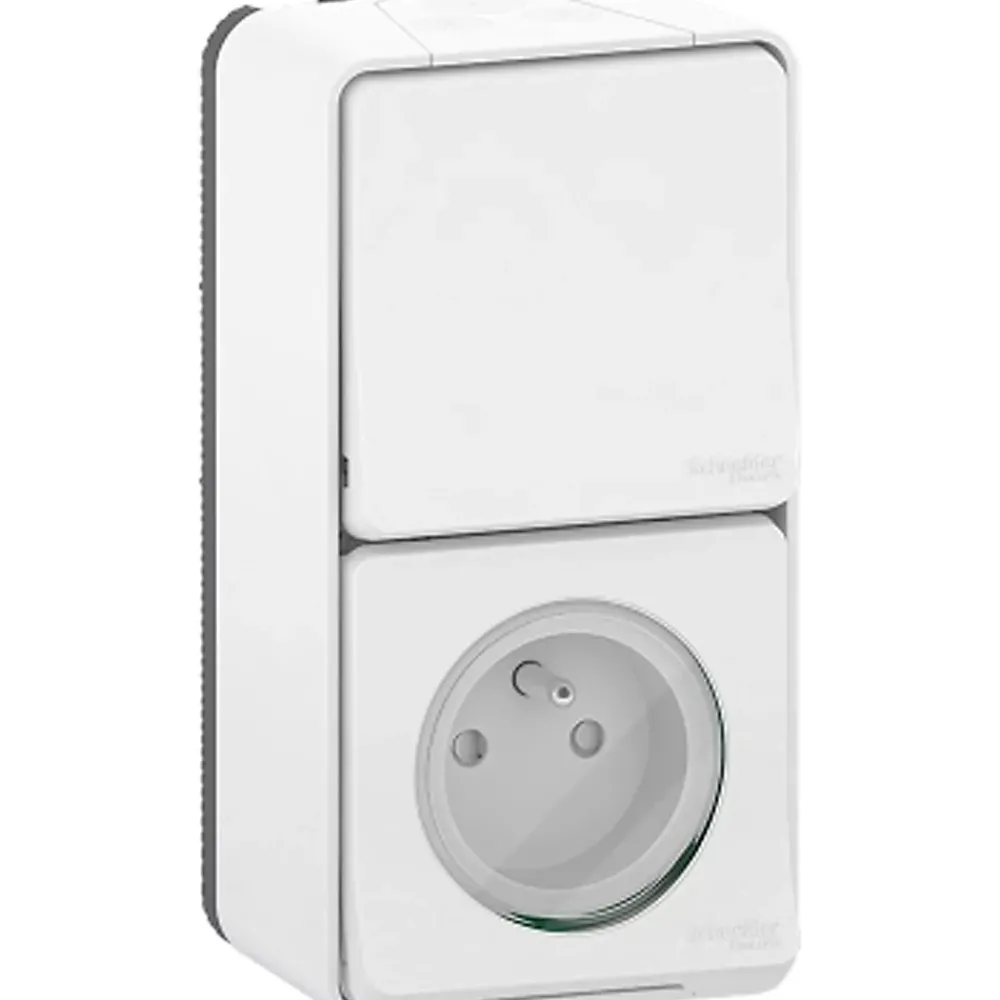 Schneider Electric Interrupteur va-et-vient + prise verticale complet saillie Mureva Styl blanc