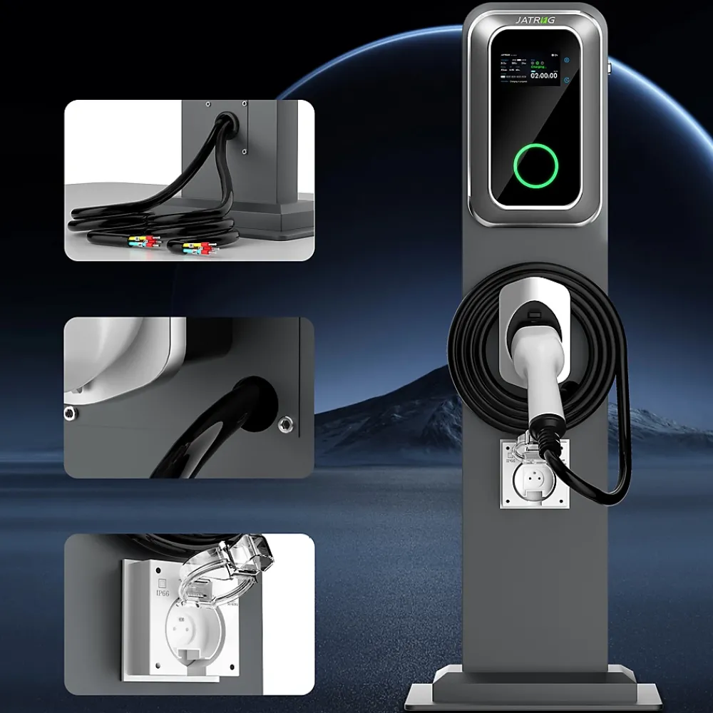 Jatrhg K1 kit de borne de recharge, 22 kW / 32 A, triphasé, avec câble type 2 de 8 m pour véhicules électriques, support inclus