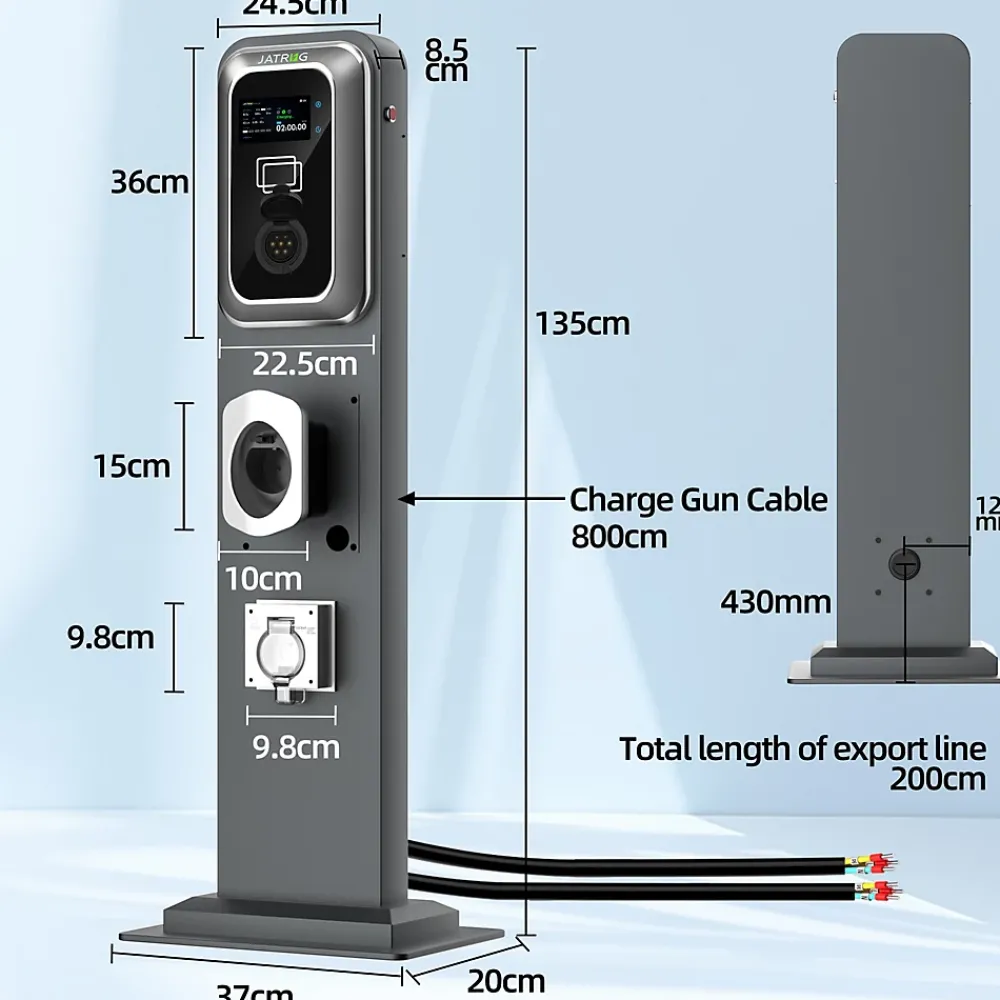 Jatrhg K2 kit de borne de recharge, 11kW / 16A, triphasé, avec prise de type 2 équipée de shutter pour EV, support inclus