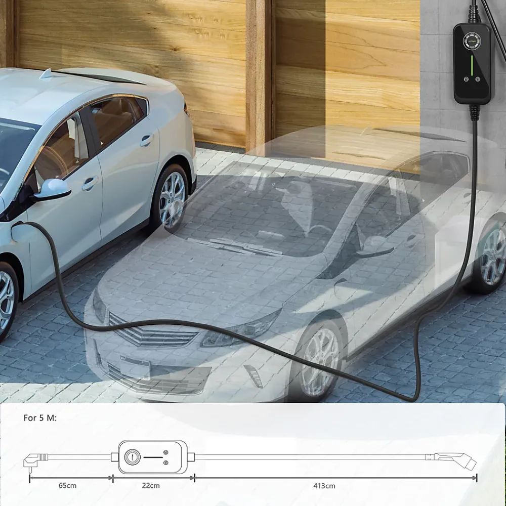 Jatrhg P1 chargeur portable réglable de 3,6kW à 1,5kW / 16A à 8A monophasé, 5m, type 2, pour véhicules électriques