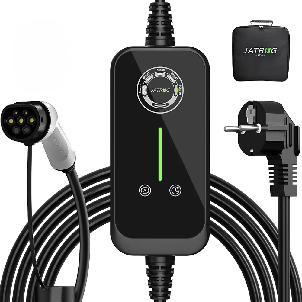 Jatrhg P1 chargeur portable réglable de 3,6kW à 1,5kW / 16A à 8A monophasé, 5m, type 2, pour véhicules électriques