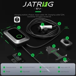 Jatrhg S1 borne de recharge IP66 pour véhicules électriques, 22 kW / 32 A, triphasé, avec câble type 2 de 12 m