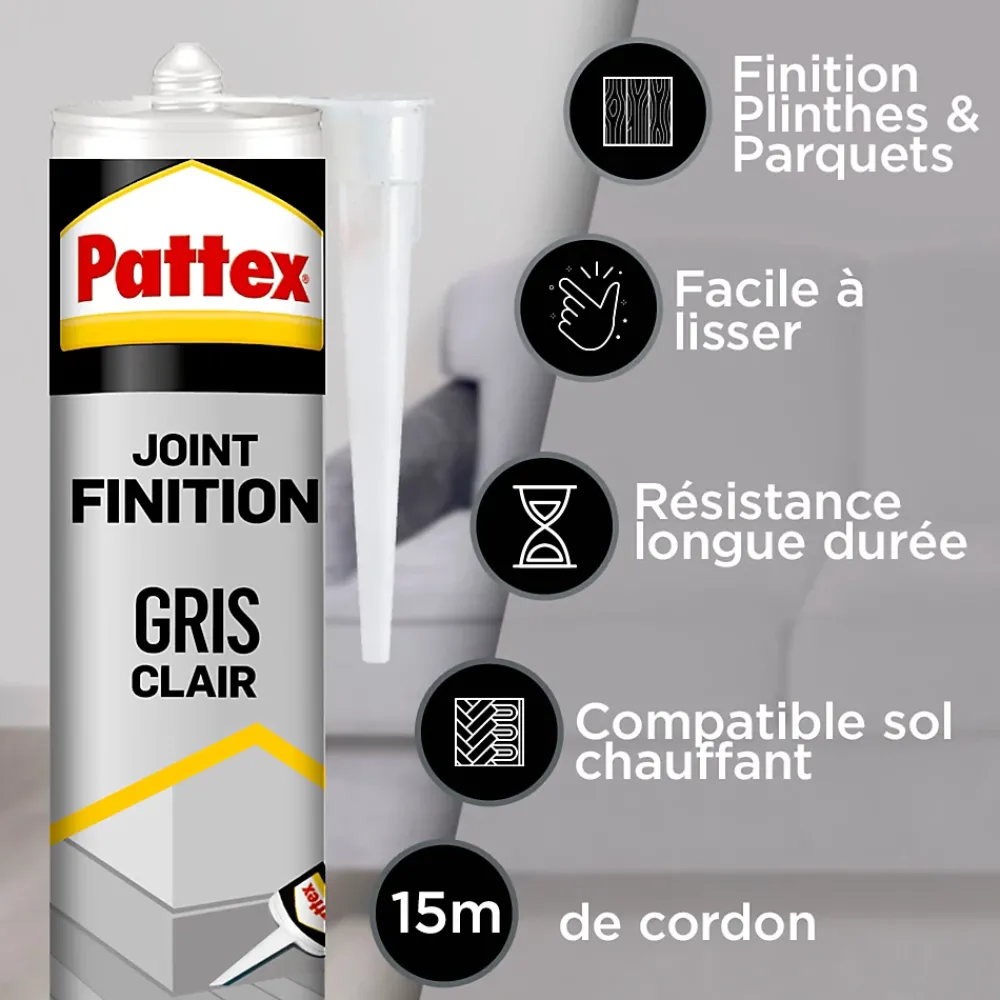 Pattex Mastic, Cartouche Joint Et Silicone-Joint de finition gris clair 280ml