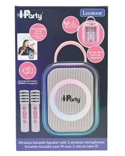 Lexibook Enceinte, Écouteur Et Casque-Karaoke Bluetooth Rose avec 2 micros sans fil