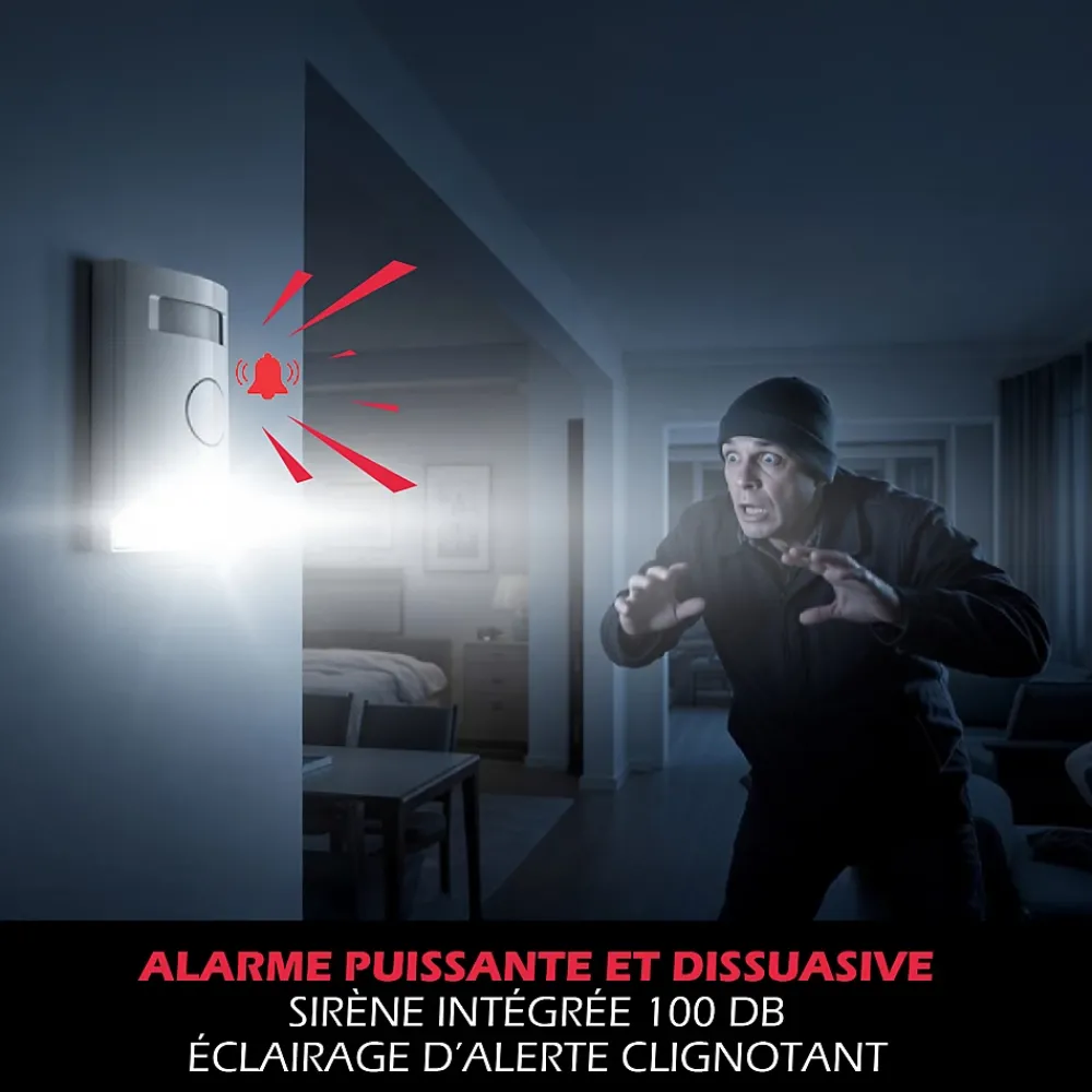 Kyf Kit Alarme autonome détection de mouvement Eclairage alerte intégré détecteur ouverture x3 et télécommande x2