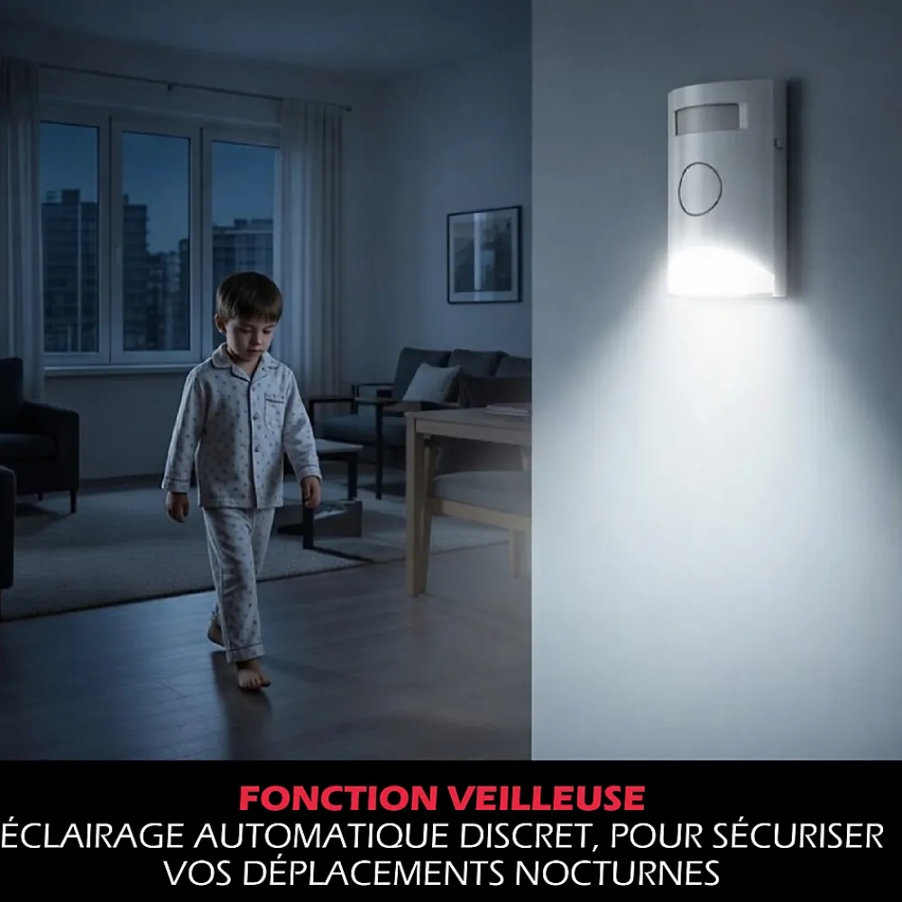 Kyf Alarme Sans Fil-Kit Alarme autonome détection de mouvement Eclairage alerte détecteur ouverture et télécommande