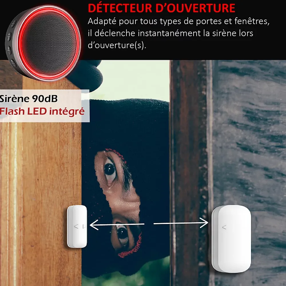 Kyf Alarme Sans Fil-Kit Alarme Etendu Évolutif 868 Mhz connecté Wifi 2,4Ghz avec Sirène 90dB Flash LED intégré (9 zones détectées)