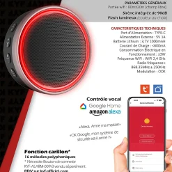 Kyf Alarme Sans Fil-Kit Alarme Etendu Évolutif 868 Mhz connecté Wifi 2,4Ghz avec Sirène 90dB Flash LED intégré (9 zones détectées)