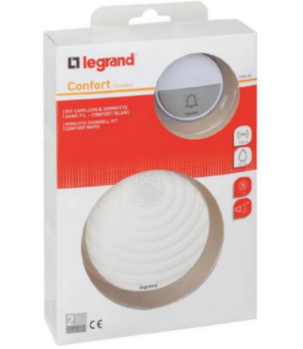 Legrand Sonnette Et Carillon-Kit Confort carillon et sonnette sans fil avec 15 mélodies alimentation par piles - blanc