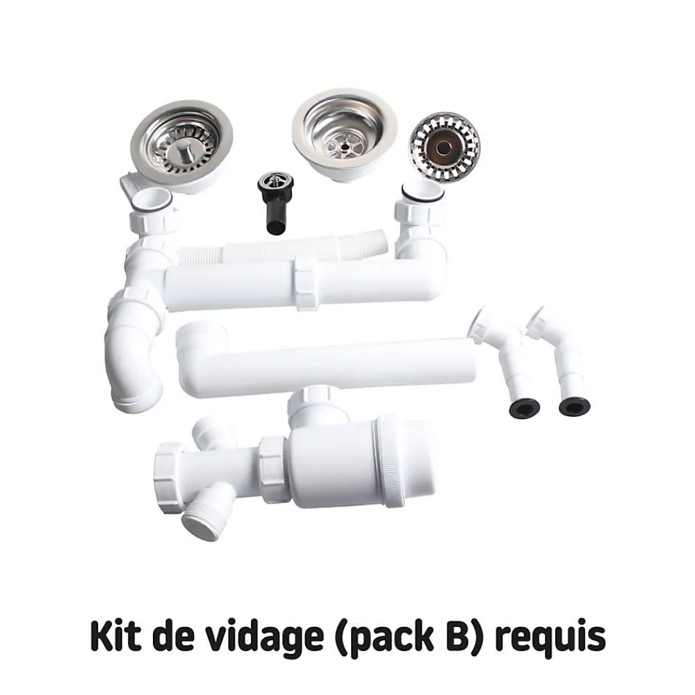 Not Available Kit de vidage B manuel évier avec panier acier inoxydable 1,5 ou 2 bacs