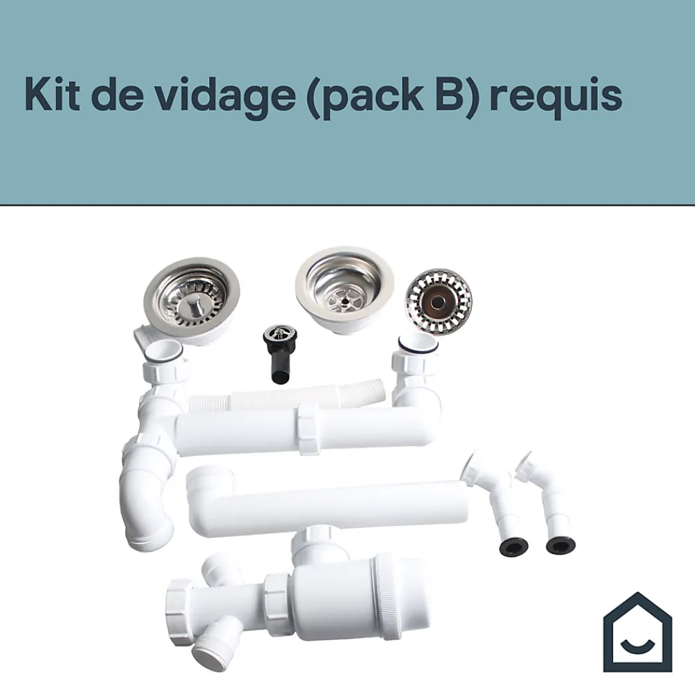 Not Available Kit de vidage B manuel évier avec panier acier inoxydable 1,5 ou 2 bacs