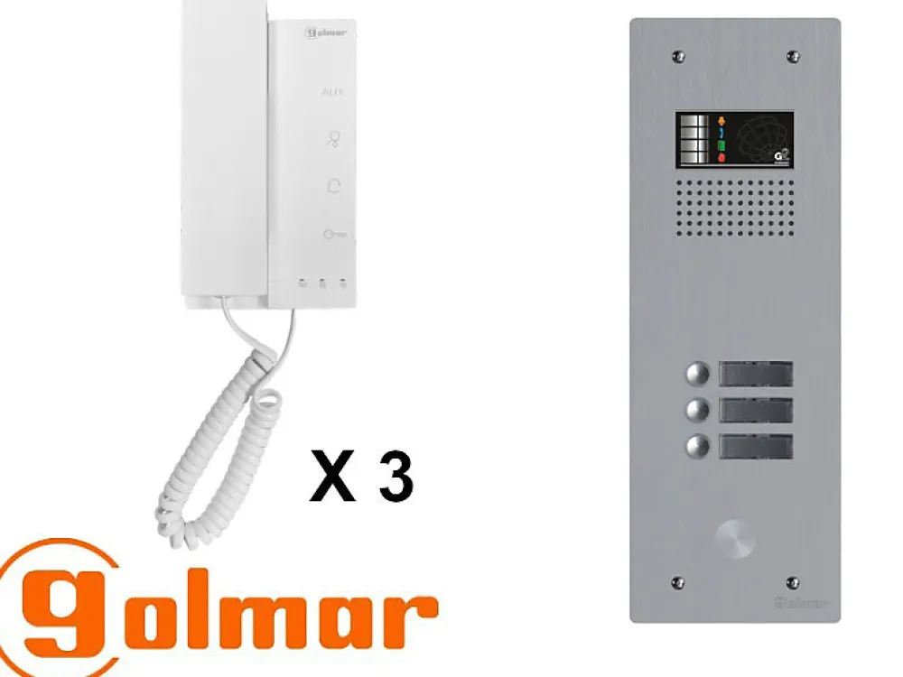 Golmar Kit interphone avec 3 combinés Collectif