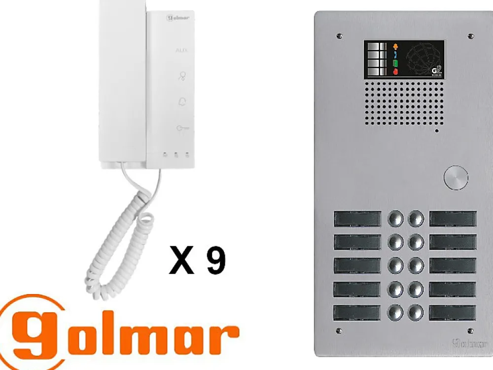 Golmar Kit interphone avec 9 combinés Collectif