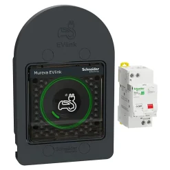 Schneider Electric Borne Recharge Voiture Électrique-Kit Mureva EVlink - Protection + Prise courant 2P+T renforcée VE IP66 IK08 Gris