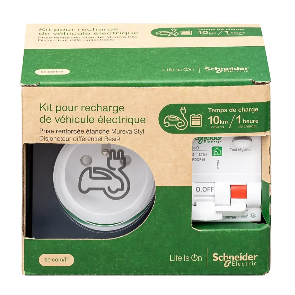 Schneider Electric Borne Recharge Voiture Électrique-Kit Mureva Styl - Protection + Prise courant 2 pôle+terre renforcée VE IP55 IK08 Gris