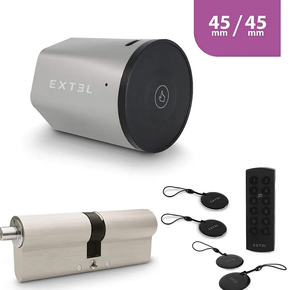Extel Serrure Connectée-Kit Serrure Connectée Lock + cylindre 45/45 mm + clavier sans fil + 2 badges supplémentaires