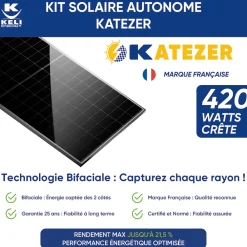 Keli France Panneau Solaire Plug And Play-Kit Solaire KATEZER Connecté 840W - Prêt à Brancher - PV Bifacial - Installation Facile - Suivi Direct - Pose : Sol, Mur, Balcon