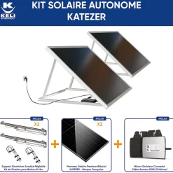 Keli France Panneau Solaire Plug And Play-Kit Solaire KATEZER Connecté 840W - Prêt à Brancher - PV Bifacial - Installation Facile - Suivi Direct - Pose : Sol, Mur, Balcon