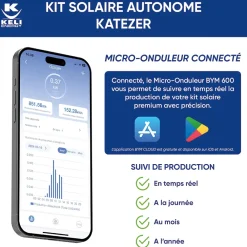 Keli France Kit Solaire KATEZER Connecté W - Prêt à Brancher - PV Bifacial - Installation Facile - Suivi Direct - Pose : Sol, Mur, Balcon