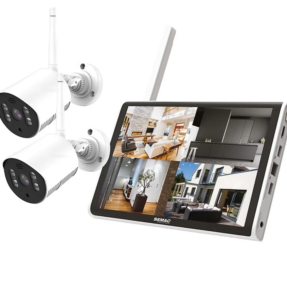 Semac Kit 2x Cameras PRO Vidéo Surveillance Full HD 1080p avec Ecran 10" 25cm Sans Fil