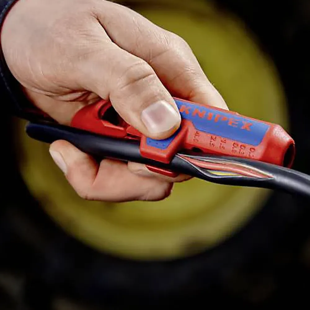 D44 Pince À Dénuder-Knipex 16 95 02 SB ErgoStrip - Dénudeur de câble ergonomique pour câbles ronds, coaxiaux et de données (gauchers)