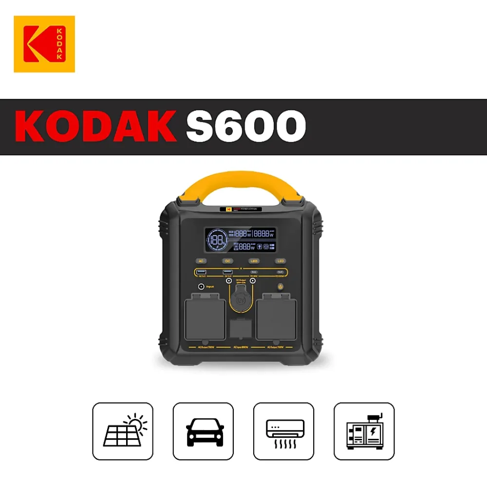 Kodak Station Électrique-Kit Station d'Énergie Portable S600 + Panneau Solaire 200W - Batterie 551Wh - Multiport&Prises - Pour Camping, Urgences
