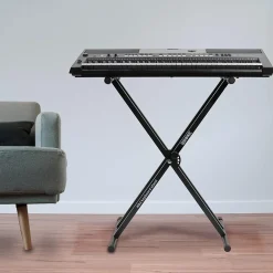 Duronic KS2B Support pour synthétiseur clavier Hauteur réglable de 33 à 98 cm Charge max 30 kg Vis et sangles de fixation