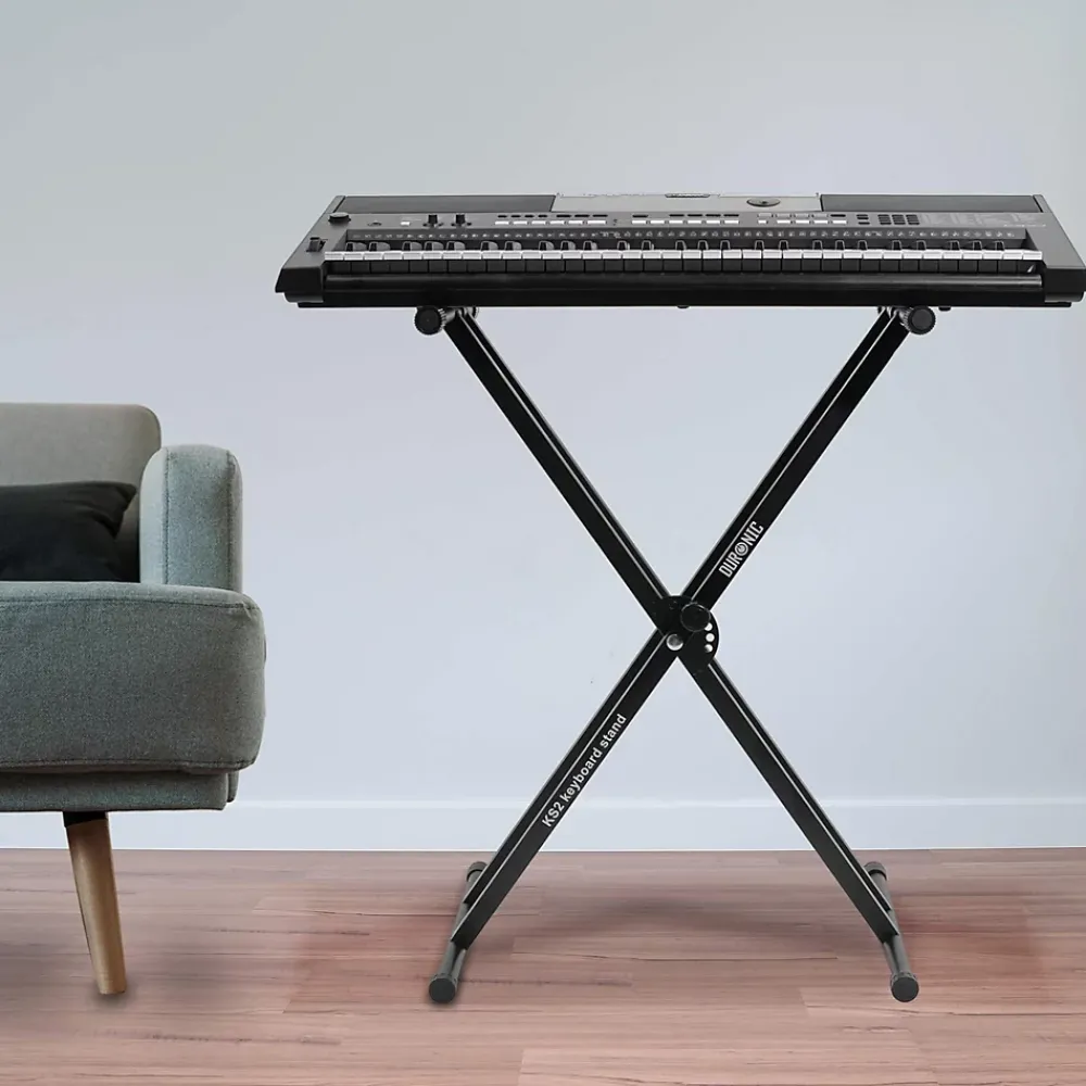 Duronic KS2B Support pour synthétiseur clavier Hauteur réglable de 33 à 98 cm Charge max 30 kg Vis et sangles de fixation