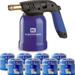 Kemper Lampe À Souder-Lampe a souder Coque Acier allumage piezo + 8 Cartouches de gaz 190gr STOP GAZ Perçables