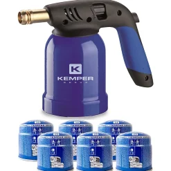 Kemper Lampe a souder Coque Acier Allumage piezo + 6 Cartouches de gaz 190gr STOP GAZ Perçables