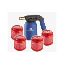 Kemper Lampe À Souder-Lampe a souder à gaz ABS Allumage piezo + 4 Cartouches de gaz 190gr STOP GAZ Perçables