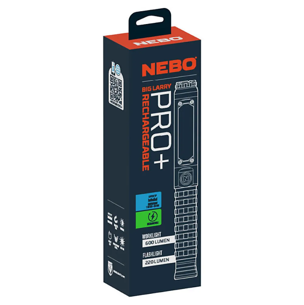 Nebo Lampe de Poche Pro+ - LED COB Rechargeable - 600 Lumens - Aluminium Noir - IP67