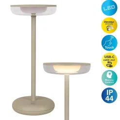 Näve Lampe de table à accu PASI intérieur extérieur métal plastique beige intensité variable tactile fonction mémoire hauteur 26cm