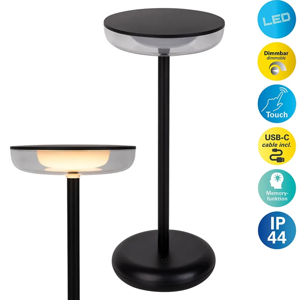 Näve Baladeuse-Lampe de table à accu PASI intérieur extérieur métal plastique noir intensité variable tactile fonction mémoire hauteur 26cm