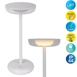 Näve Lampe de table à accu PASI intérieur extérieur métal plastique blanc intensité variable tactile fonction mémoire hauteur 26cm
