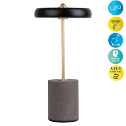 Näve Lampe de table à accu 'SETA' noire hauteur 30 cm en métal et béton, avec LED fixe