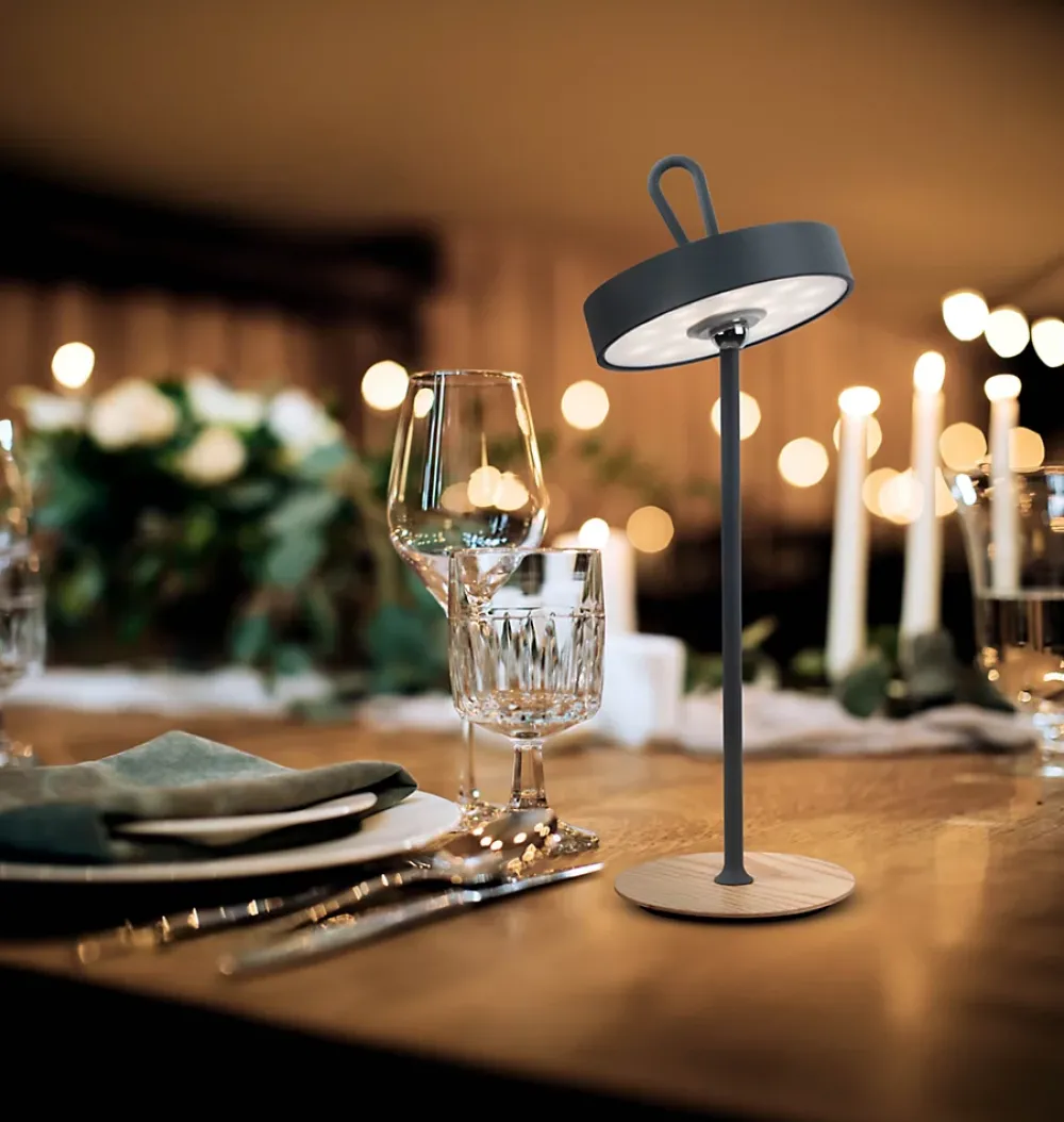 Näve Lampe de table LED à accu magnétique pour l'extérieur et l'intérieur, en métal et plastique gris, hauteur 36 cm