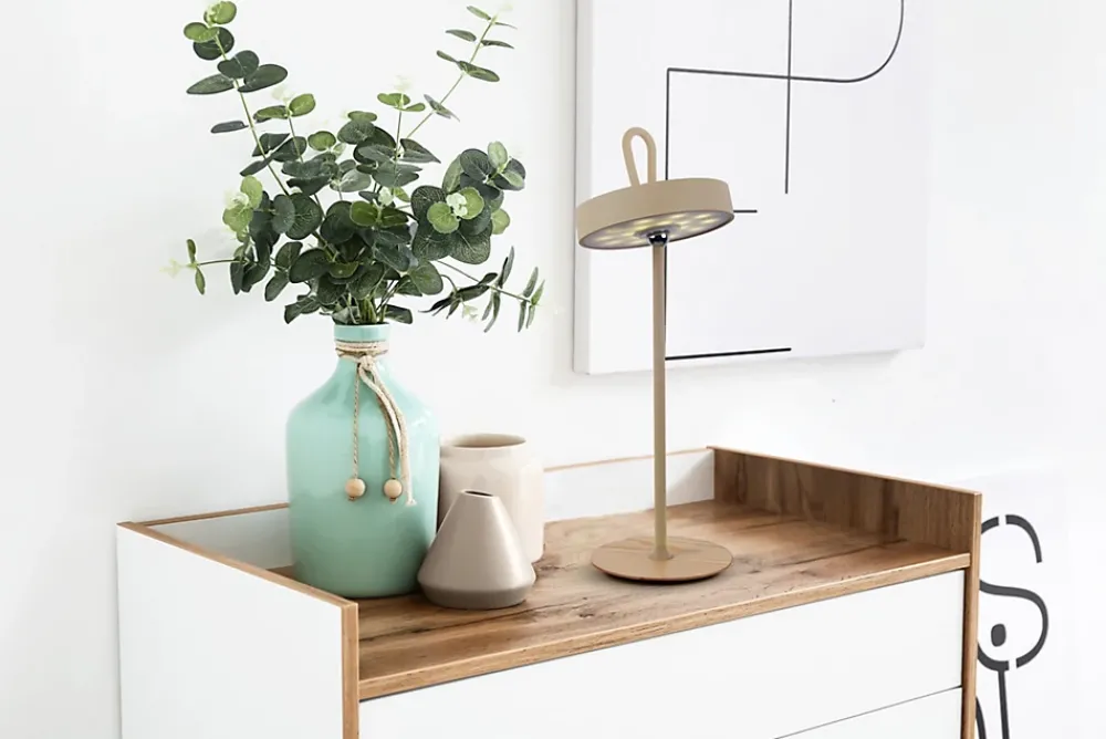 Näve Baladeuse-Lampe de table LED à accu magnétique pour l'extérieur et l'intérieur, en métal et plastique en givre , hauteur 36 cm