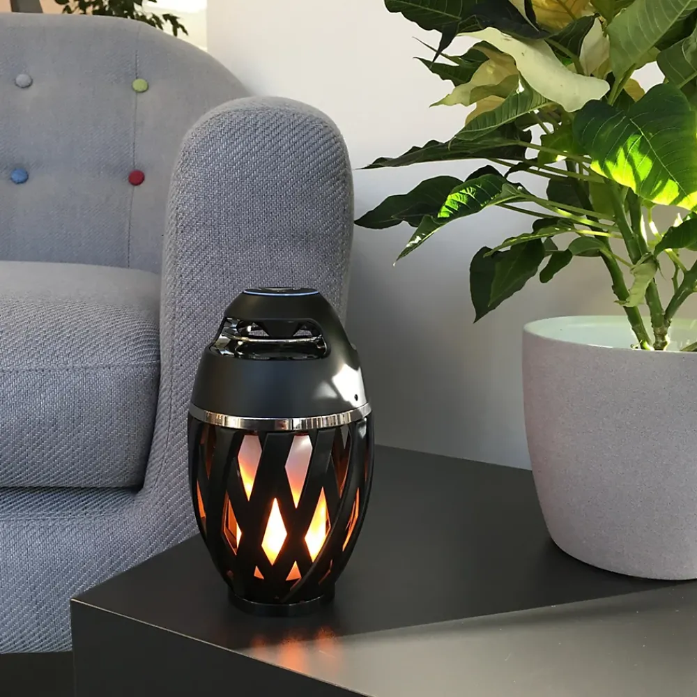 Näve Lampe de table LED 'Muna' avec haut-parleur Bluetooth pour l'extérieur, en plastique noir, avec LED intégrée, hauteur 16,5 cm