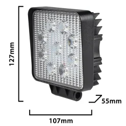 Stak Lampe de travail carrée 12/24 V, 27 W et 1 800 lumens, IP67. Noir