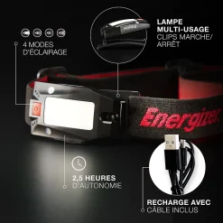 Energizer Lampe frontale LED 180 lumens EHLMUL autonomie 4h fonctionne par recharge USB