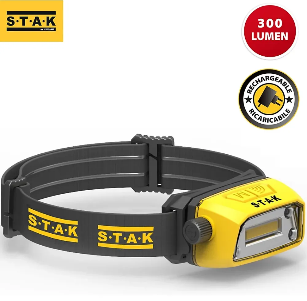 Stak Lampe Frontale-Lampe frontale LED rechargeable professionnelle 300 lumens. Interrupteur sans contact