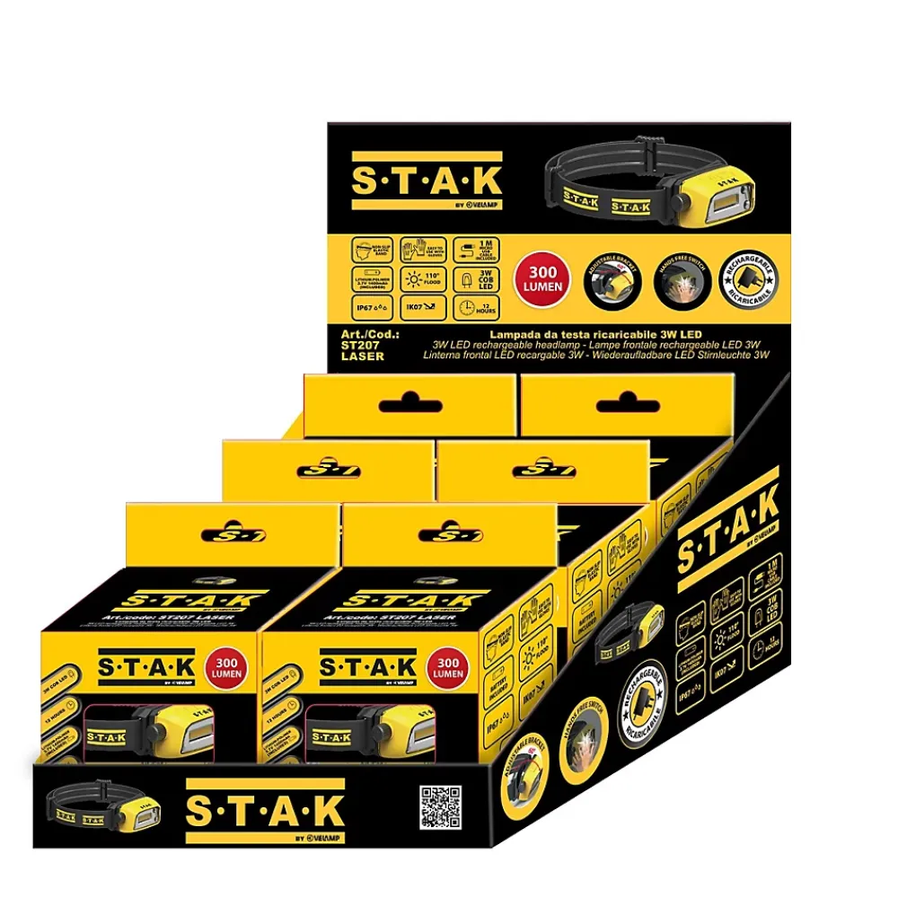 Stak Lampe Frontale-Lampe frontale LED rechargeable professionnelle 300 lumens. Interrupteur sans contact
